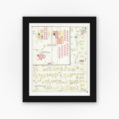 Old map wall art mockup — black gallery frame with white mat — Sanborn Fire Insurance Map from Logan, Hocking County, Ohio (1907), Sheet #0003