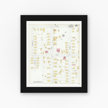 Old map wall art mockup — black gallery frame with white mat — Sanborn Fire Insurance Map from Glens Falls, Warren County, New York (1901), Sheet #0022