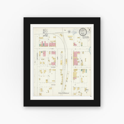 Old map wall art mockup — black gallery frame with white mat — Sanborn Fire Insurance Map from Elgin, Bastrop County, Texas (1898) - Complete Map Set