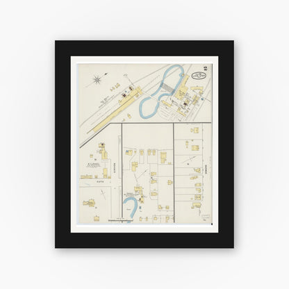 Old map wall art mockup — black gallery frame with white mat — Sanborn Fire Insurance Map from Live Oak, Suwanee County, Florida (1895), Sheet #0002