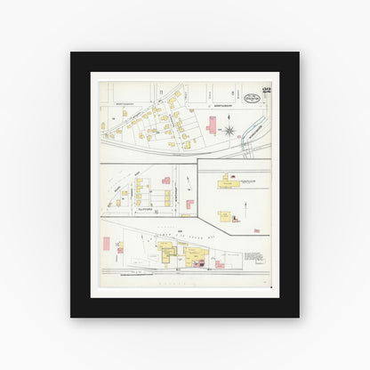 Old map wall art mockup — black gallery frame with white mat — Sanborn Fire Insurance Map from Staunton, Independent Cities, Virginia (1904), Sheet #0022