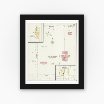 Old map wall art mockup — black gallery frame with white mat — Sanborn Fire Insurance Map from Indiana, Indiana County, Pennsylvania (1888), Sheet #0013