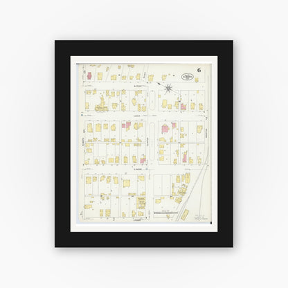 Old map wall art mockup — black gallery frame with white mat — Sanborn Fire Insurance Map from Saint Marys, Auglaize County, Ohio (1907), Sheet #0006