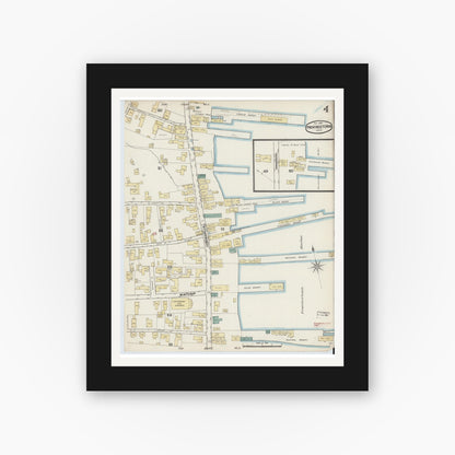 Old map wall art mockup — black gallery frame with white mat — Sanborn Fire Insurance Map from Provincetown, Barnstable County, Massachusetts (1889), Sheet #0004