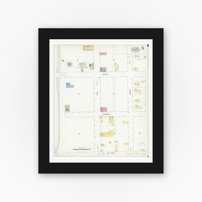 Old map wall art mockup — black gallery frame with white mat — Sanborn Fire Insurance Map from Radford, Independent Cities, Virginia (1908), Sheet #0005