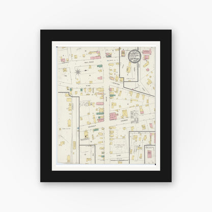 Old map wall art mockup — black gallery frame with white mat — Sanborn Fire Insurance Map from Sun Prairie, Dane County, Wisconsin (1894), Sheet #0001