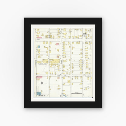 Old map wall art mockup — black gallery frame with white mat — Sanborn Fire Insurance Map from Indiana, Indiana County, Pennsylvania (1910), Sheet #0012