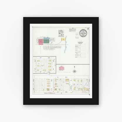 Old map wall art mockup — black gallery frame with white mat — Sanborn Fire Insurance Map from Cass Lake, Cass County, Minnesota (1904) - Complete Map Set