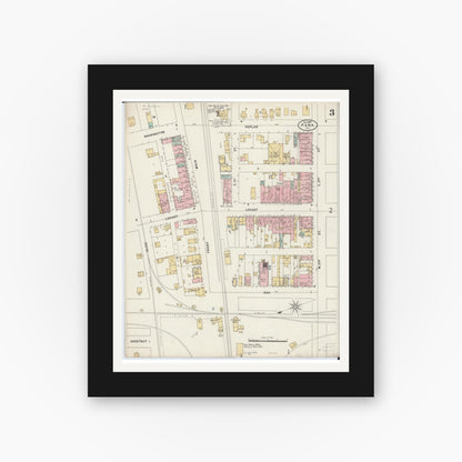 Old map wall art mockup — black gallery frame with white mat — Sanborn Fire Insurance Map from Pana, Christian County, Illinois (1897), Sheet #0003