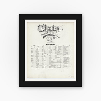 Old map wall art mockup — black gallery frame with white mat — Sanborn Fire Insurance Map from Chester, Delaware County, Pennsylvania (1891), Sheet #0001