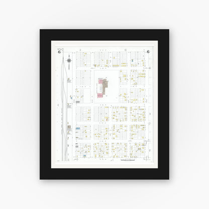 Old map wall art mockup — black gallery frame with white mat — Sanborn Fire Insurance Map from Dumas, Moore County, Texas (1950), Sheet #0006