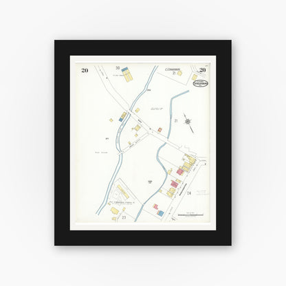 Old map wall art mockup — black gallery frame with white mat — Sanborn Fire Insurance Map from Stroudsburg, Monroe County, Pennsylvania (1923), Sheet #0020