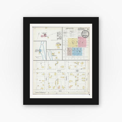 Old map wall art mockup — black gallery frame with white mat — Sanborn Fire Insurance Map from Morrison, Whiteside County, Illinois (1892), Sheet #0001