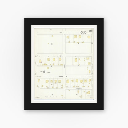 Old map wall art mockup — black gallery frame with white mat — Sanborn Fire Insurance Map from Tyler, Smith County, Texas (1912), Sheet #0022