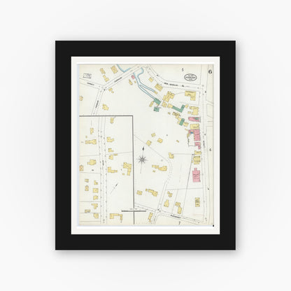 Old map wall art mockup — black gallery frame with white mat — Sanborn Fire Insurance Map from Uxbridge, Worcester County, Massachusetts (1903), Sheet #0006