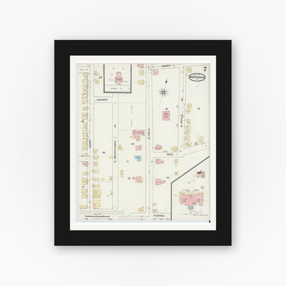Old map wall art mockup — black gallery frame with white mat — Sanborn Fire Insurance Map from Greensburg, Westmoreland County, Pennsylvania (1891), Sheet #0007