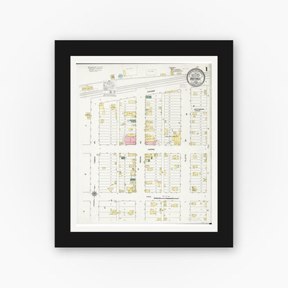 Old map wall art mockup — black gallery frame with white mat — Sanborn Fire Insurance Map from Hastings, Mills County, Iowa (1909) â€” Complete Set