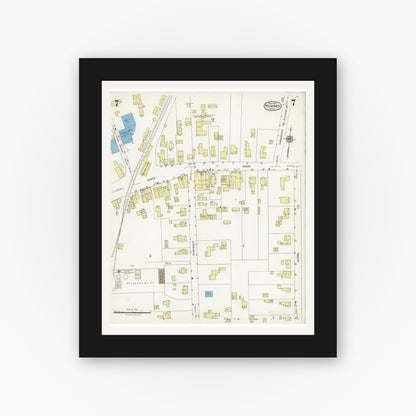 Old map wall art mockup — black gallery frame with white mat — Sanborn Fire Insurance Map from Hyannis, Barnstable County, Massachusetts (1924), Sheet #0007