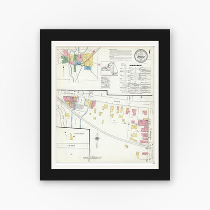 Old map wall art mockup — black gallery frame with white mat — Sanborn Fire Insurance Map from Attica, Wyoming County, New York (1917), Sheet #0001