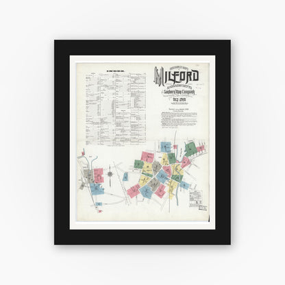 Old map wall art mockup — black gallery frame with white mat — Sanborn Fire Insurance Map from Milford, Worcester County, Massachusetts (1910) - Complete Map Set