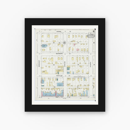 Old map wall art mockup — black gallery frame with white mat — Sanborn Fire Insurance Map from Kankakee, Kankakee County, Illinois (1892), Sheet #0004