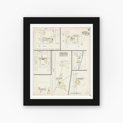 Old map wall art mockup — black gallery frame with white mat — Sanborn Fire Insurance Map from Gainesville, Alachua County, Florida (1884), Sheet #0002