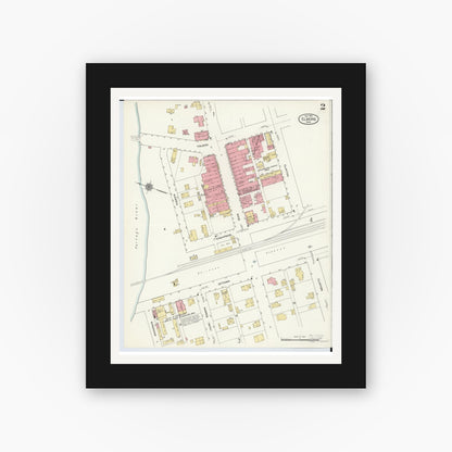 Old map wall art mockup — black gallery frame with white mat — Sanborn Fire Insurance Map from Elmore, Ottawa County, Ohio (1910), Sheet #0002