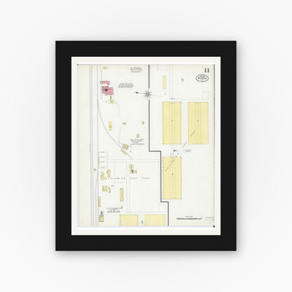 Old map wall art mockup — black gallery frame with white mat — Sanborn Fire Insurance Map from Morris, Grundy County, Illinois (1907), Sheet #0011