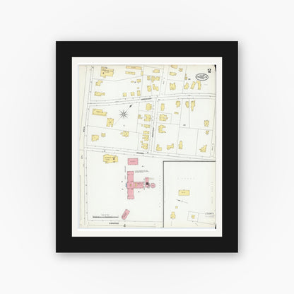 Old map wall art mockup — black gallery frame with white mat — Sanborn Fire Insurance Map from Franklin, Norfolk County, Massachusetts (1904), Sheet #0002