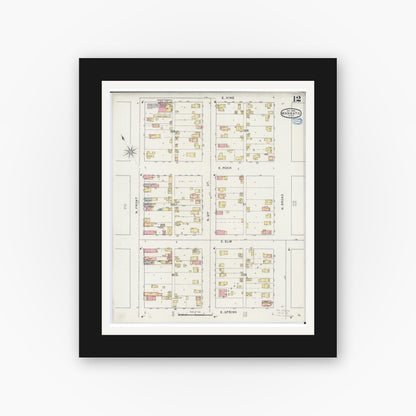 Old map wall art mockup — black gallery frame with white mat — Sanborn Fire Insurance Map from Mankato, Blue Earth County, Minnesota (1894), Sheet #0012