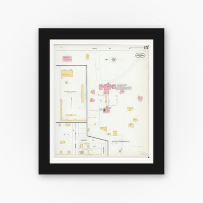Old map wall art mockup — black gallery frame with white mat — Sanborn Fire Insurance Map from Owatonna, Steele County, Minnesota (1900), Sheet #0015