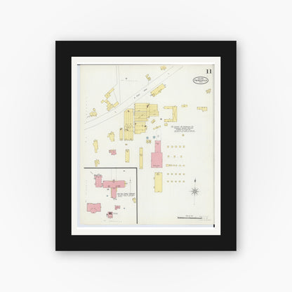 Old map wall art mockup — black gallery frame with white mat — Sanborn Fire Insurance Map from Painesville, Lake County, Ohio (1898), Sheet #0011