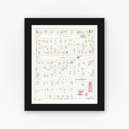 Old map wall art mockup — black gallery frame with white mat — Sanborn Fire Insurance Map from Wadena, Wadena County, Minnesota (1924), Sheet #0007