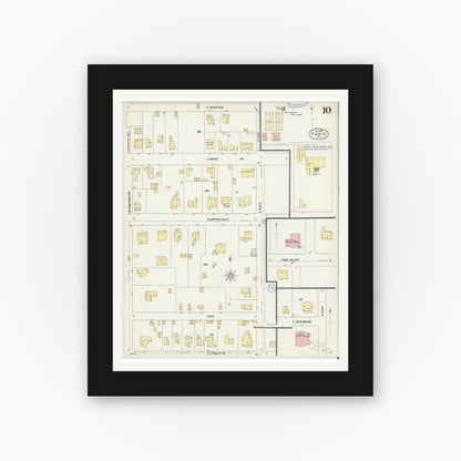 Old map wall art mockup — black gallery frame with white mat — Sanborn Fire Insurance Map from Paris, Lamar County, Texas (1897), Sheet #0010