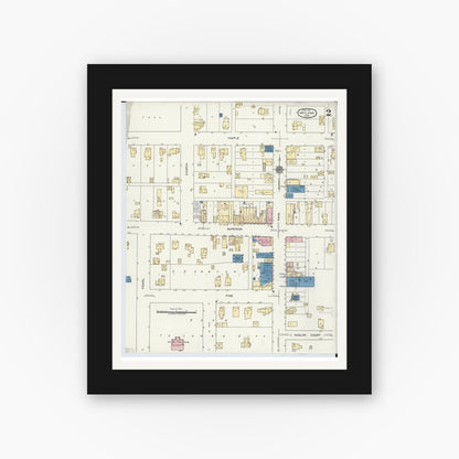 Old map wall art mockup — black gallery frame with white mat — Sanborn Fire Insurance Map from Wayland, Allegan County, Michigan (1921), Sheet #0002