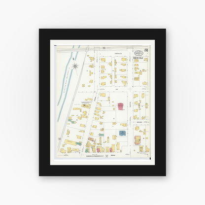 Old map wall art mockup — black gallery frame with white mat — Sanborn Fire Insurance Map from Warren, Trumbull County, Ohio (1908), Sheet #0031