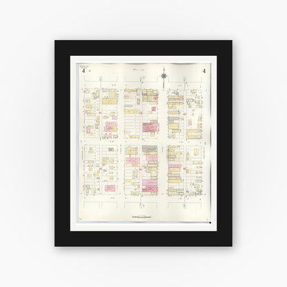 Old map wall art mockup — black gallery frame with white mat — Sanborn Fire Insurance Map from Borger, Hutchinson County, Texas (1950), Sheet #0004