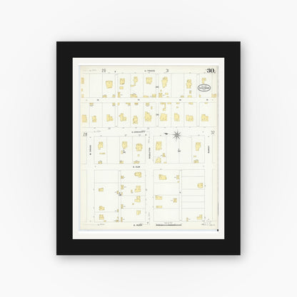 Old map wall art mockup — black gallery frame with white mat — Sanborn Fire Insurance Map from Sherman, Grayson County, Texas (1908), Sheet #0030