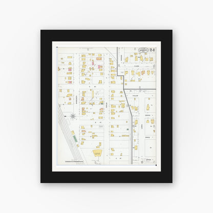 Old map wall art mockup — black gallery frame with white mat — Sanborn Fire Insurance Map from Mankato, Blue Earth County, Minnesota (1900), Sheet #0024