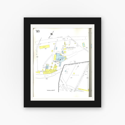Old map wall art mockup — black gallery frame with white mat — Sanborn Fire Insurance Map from Honolulu, Oahu County, Hawaii (1955), Sheet #0163