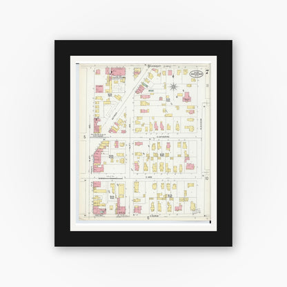 Old map wall art mockup — black gallery frame with white mat — Sanborn Fire Insurance Map from Ann Arbor, Washtenaw County, Michigan (1899), Sheet #0007