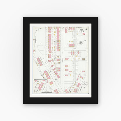 Old map wall art mockup — black gallery frame with white mat — Sanborn Fire Insurance Map from El Paso, El Paso County, Texas (1905), Sheet #0004