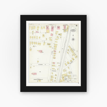 Old map wall art mockup — black gallery frame with white mat — Sanborn Fire Insurance Map from Sharon, Mercer County, Pennsylvania (1908), Sheet #0006
