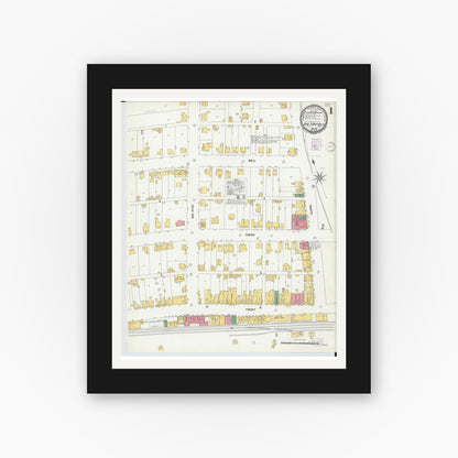 Old map wall art mockup — black gallery frame with white mat — Sanborn Fire Insurance Map from New Straitsville, Perry County, Ohio (1901) - Complete Map Set