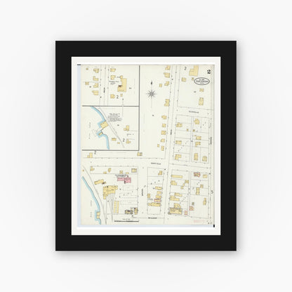 Old map wall art mockup — black gallery frame with white mat — Sanborn Fire Insurance Map from East Jordan, Charlevoix County, Michigan (1905), Sheet #0002