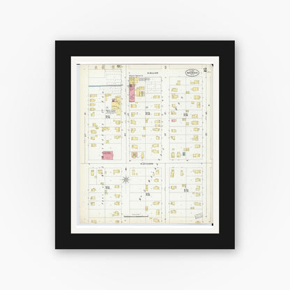 Old map wall art mockup — black gallery frame with white mat — Sanborn Fire Insurance Map from Ann Arbor, Washtenaw County, Michigan (1899), Sheet #0002