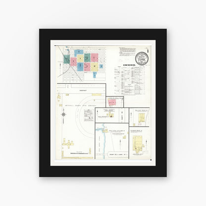Old map wall art mockup — black gallery frame with white mat — Sanborn Fire Insurance Map from Osage, Mitchell County, Iowa (1911) â€” Complete Set
