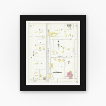 Old map wall art mockup — black gallery frame with white mat — Sanborn Fire Insurance Map from Orlando, Orange County, Florida (1908), Sheet #0006