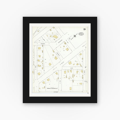 Old map wall art mockup — black gallery frame with white mat — Sanborn Fire Insurance Map from Bryan, Brazos County, Texas (1912), Sheet #0019