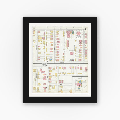 Old map wall art mockup — black gallery frame with white mat — Sanborn Fire Insurance Map from Lansdale, Montgomery County, Pennsylvania (1902), Sheet #0004